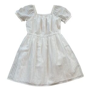 Crewcuts Girls Dress White Gingham Organza‎ Puff Sleeve Square Neck Size 12 NWT